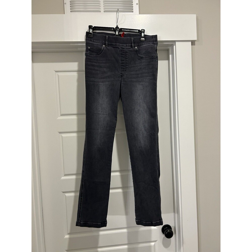Spanx Ankle Straight Leg Jeans Black Washed Pull On Denim Womens Medium Modern